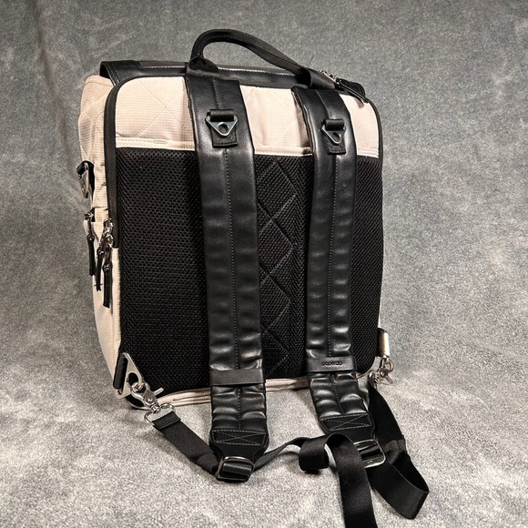 Backpack Changing Bag Quilted Leather Cream Black Travel Bag - Picture 6 of 16
